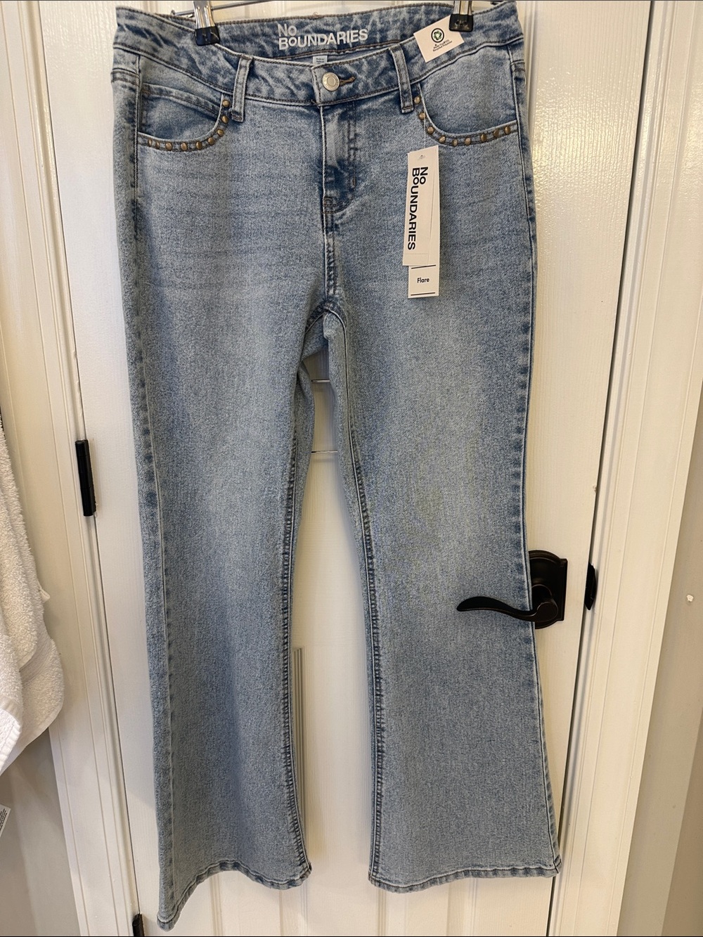No Boundaries Light Blue Flare Jeans with Stud Detail
